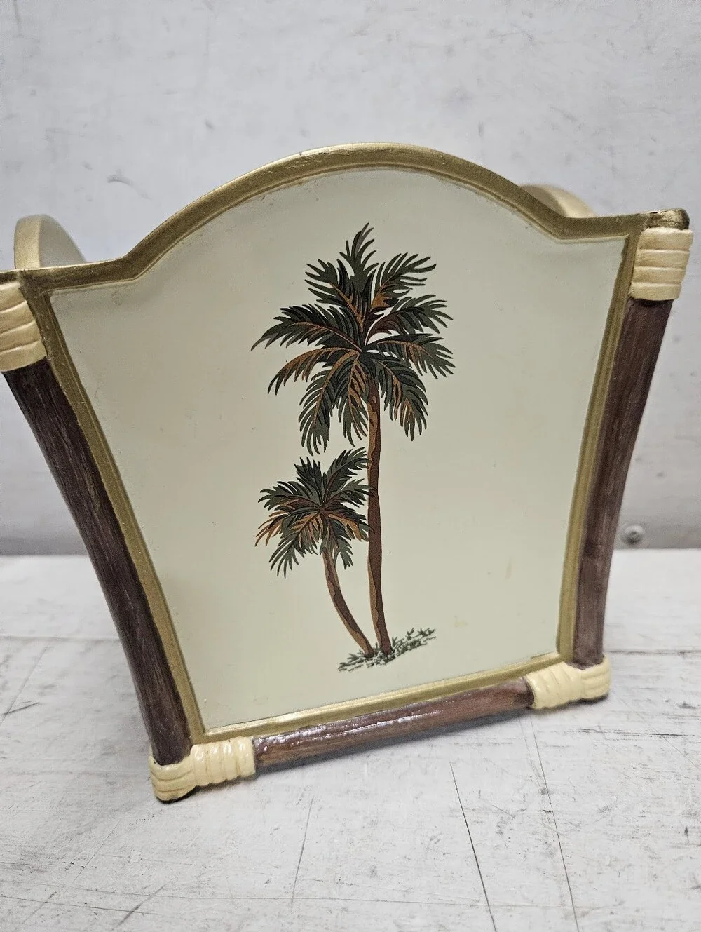Wamsutta Palms Tissue Box Cover Ivory & Gold Bathroom Home Decor